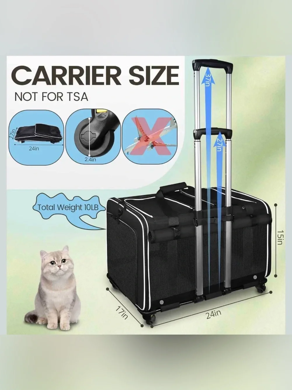 NEW Petskd Rolling Pet Carrier w/ Wheels